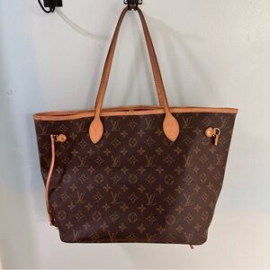Louis Vuitton Brown Tote Bag with Monogram Pattern and Leather Trim